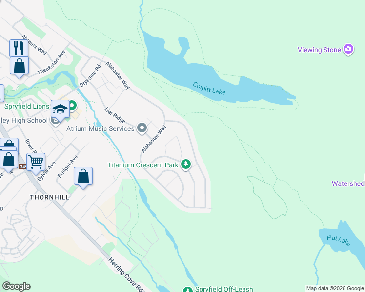 map of restaurants, bars, coffee shops, grocery stores, and more near 31 Travertine Court in Halifax