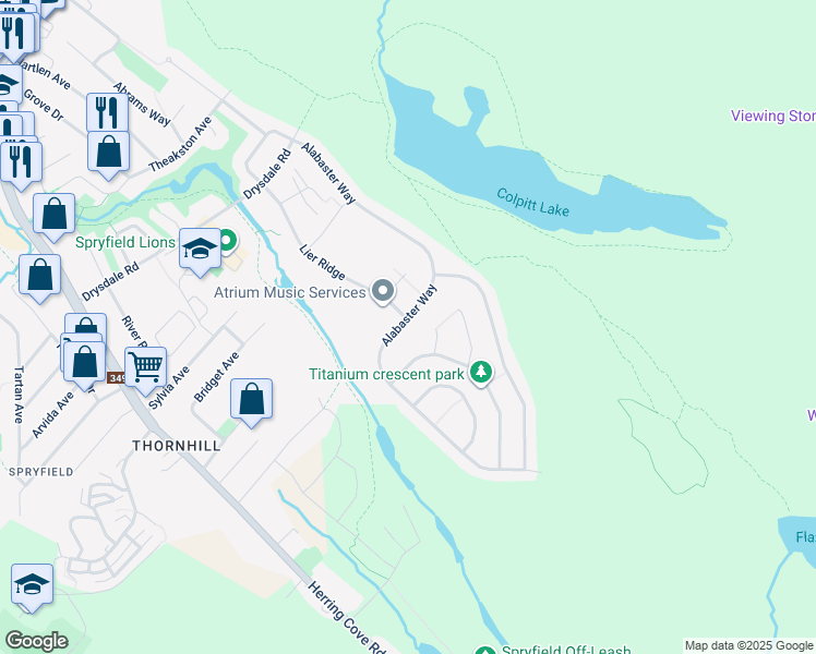 map of restaurants, bars, coffee shops, grocery stores, and more near 280 Alabaster Way in Halifax
