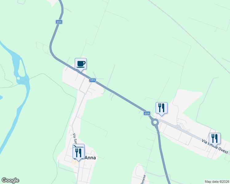 map of restaurants, bars, coffee shops, grocery stores, and more near 117 Via Emilia Ovest in Castelfranco Emilia