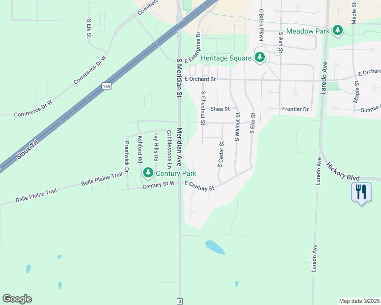map of restaurants, bars, coffee shops, grocery stores, and more near 961 South Meridian Street in Belle Plaine