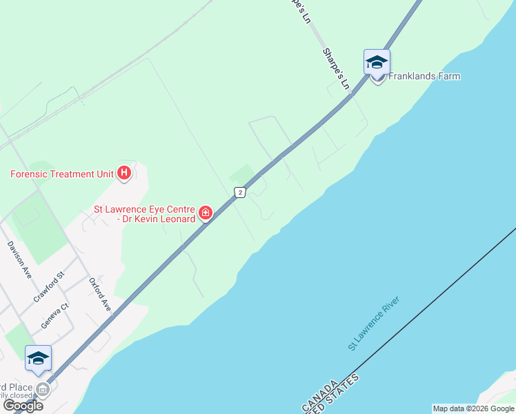 map of restaurants, bars, coffee shops, grocery stores, and more near 806 River Acres Drive in Brockville
