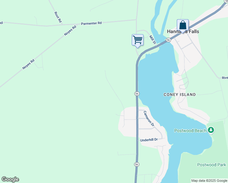 map of restaurants, bars, coffee shops, grocery stores, and more near Riggs Drive in Hannawa Falls