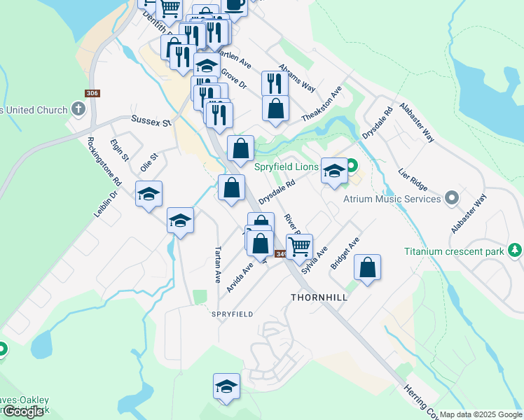 map of restaurants, bars, coffee shops, grocery stores, and more near 1 Drysdale Road in Halifax