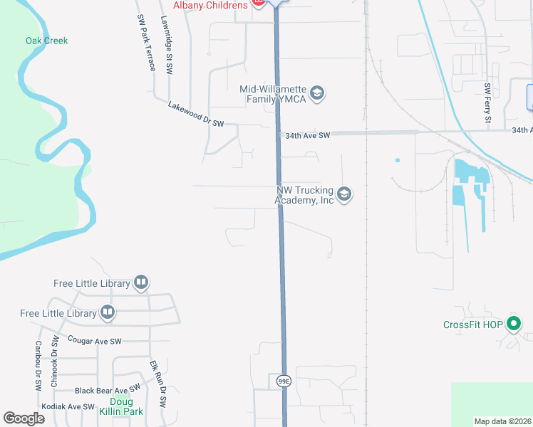 map of restaurants, bars, coffee shops, grocery stores, and more near 3622 Pacific Boulevard Southwest in Albany