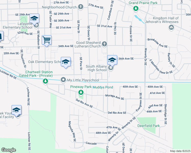 map of restaurants, bars, coffee shops, grocery stores, and more near 1904 38th Avenue Southeast in Albany