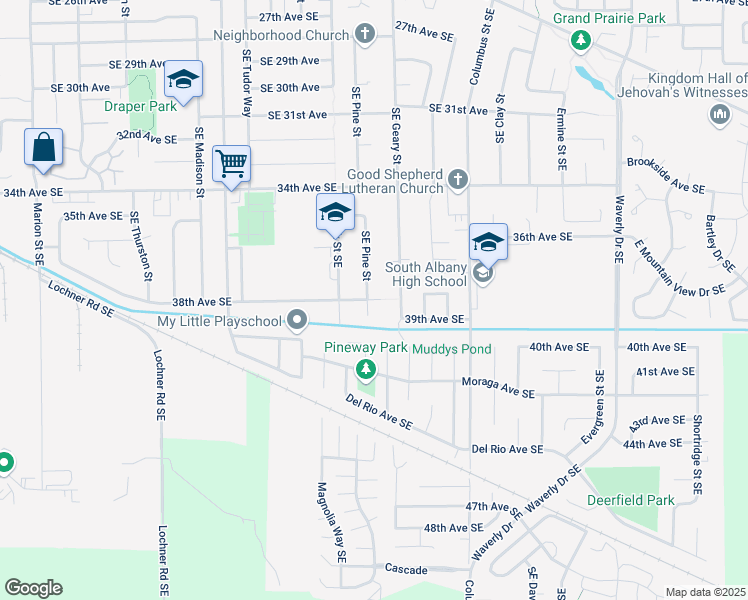 map of restaurants, bars, coffee shops, grocery stores, and more near 3717 Southeast Pine Street in Albany
