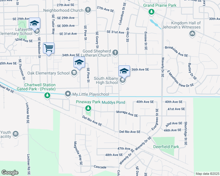 map of restaurants, bars, coffee shops, grocery stores, and more near 1904 38th Avenue Southeast in Albany