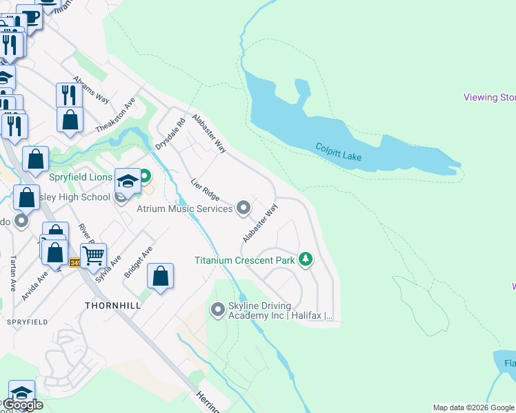 map of restaurants, bars, coffee shops, grocery stores, and more near 19 Brick Lane in Halifax