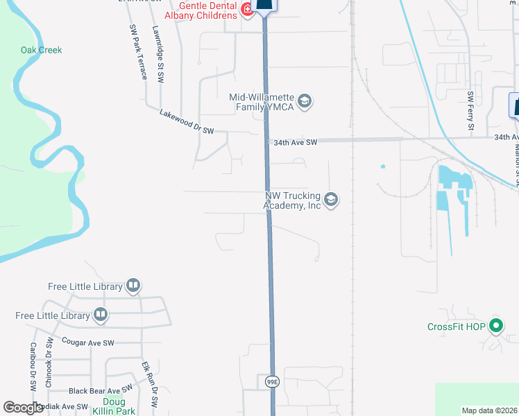 map of restaurants, bars, coffee shops, grocery stores, and more near 3622 Pacific Boulevard Southwest in Albany