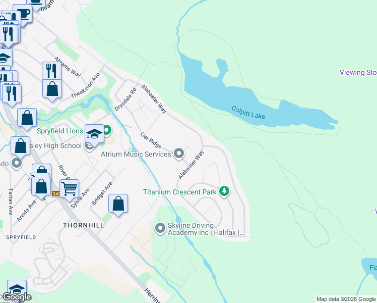 map of restaurants, bars, coffee shops, grocery stores, and more near 19 Brick Lane in Halifax