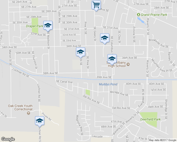 map of restaurants, bars, coffee shops, grocery stores, and more near 3717 Southeast Pine Street in Albany