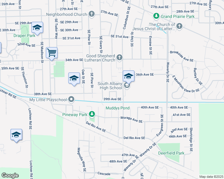 map of restaurants, bars, coffee shops, grocery stores, and more near 1904 38th Avenue Southeast in Albany