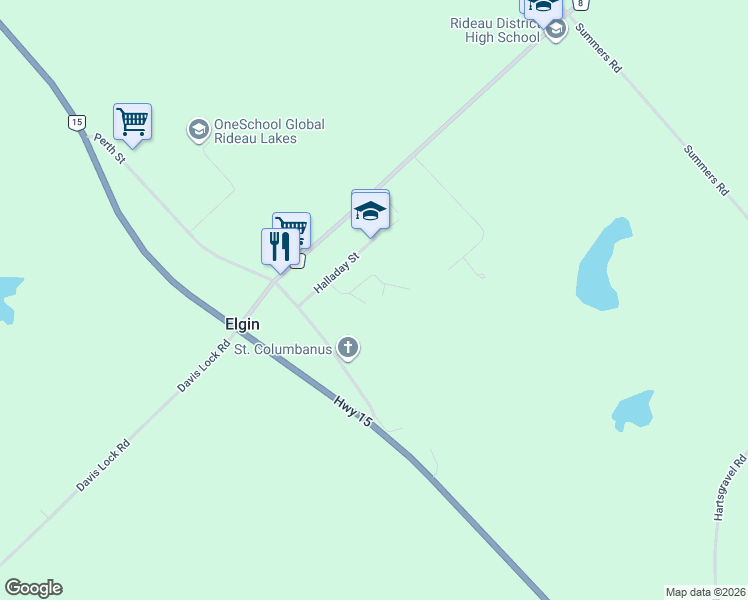 map of restaurants, bars, coffee shops, grocery stores, and more near 9 Patterson Boulevard in Elgin