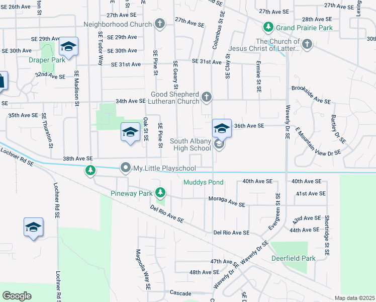 map of restaurants, bars, coffee shops, grocery stores, and more near 1823 38th Avenue Southeast in Albany