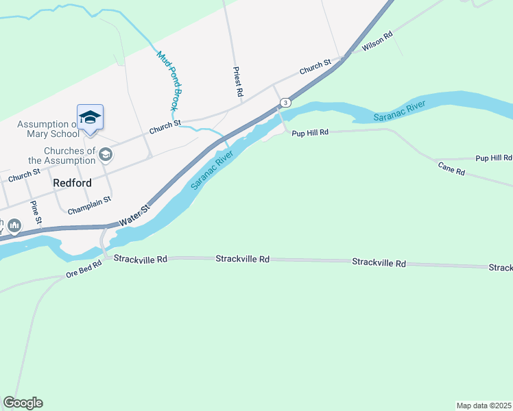 map of restaurants, bars, coffee shops, grocery stores, and more near 1304 Strackville Road in Saranac