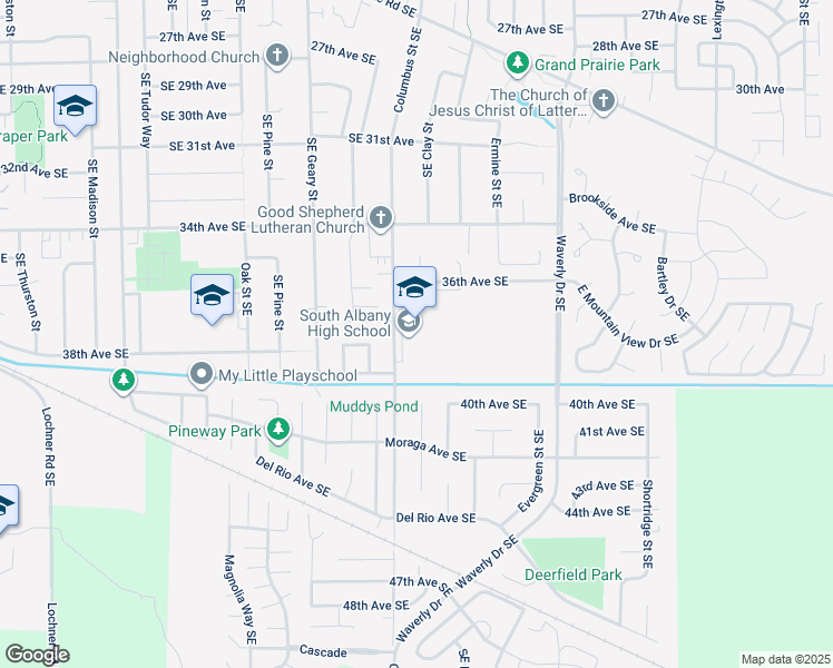 map of restaurants, bars, coffee shops, grocery stores, and more near 3705 Columbus Street Southeast in Albany