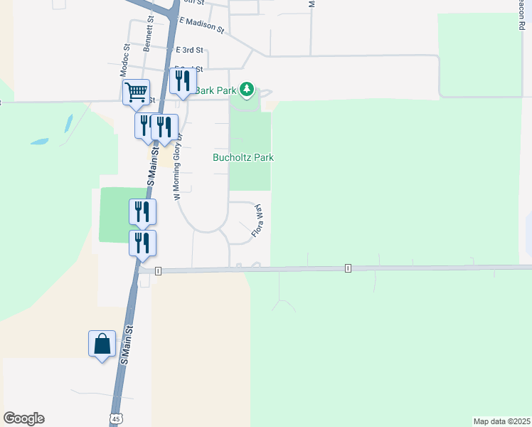 map of restaurants, bars, coffee shops, grocery stores, and more near 127 Flora Way in Clintonville