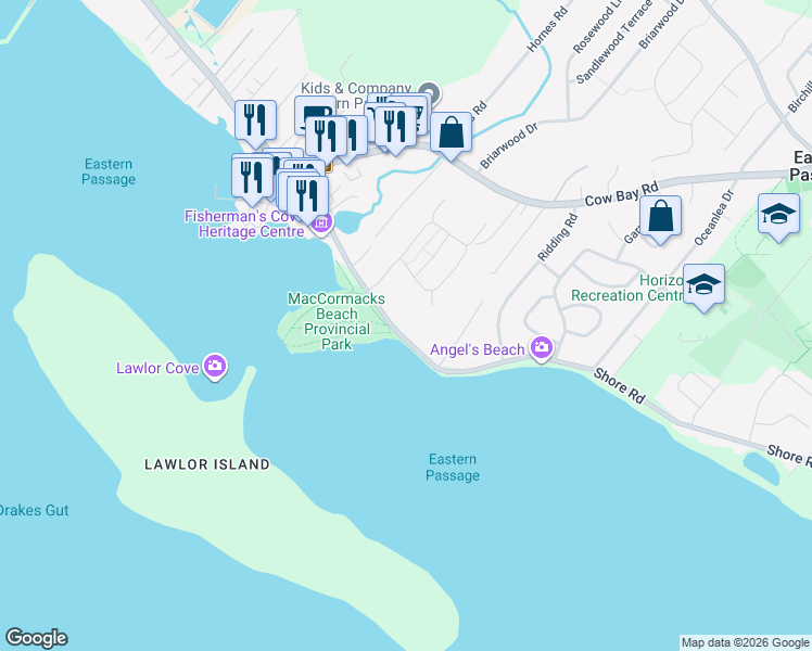 map of restaurants, bars, coffee shops, grocery stores, and more near 1638 Patricia Road in Eastern Passage
