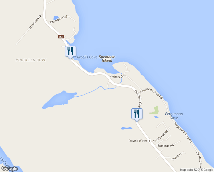 map of restaurants, bars, coffee shops, grocery stores, and more near 581 Purcells Cove Road in Halifax