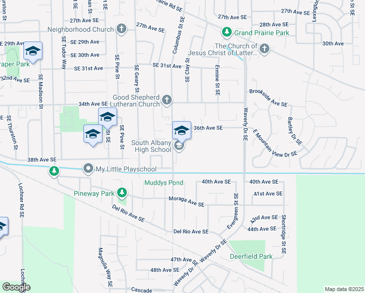 map of restaurants, bars, coffee shops, grocery stores, and more near 3705 Southeast Columbus Street in Albany