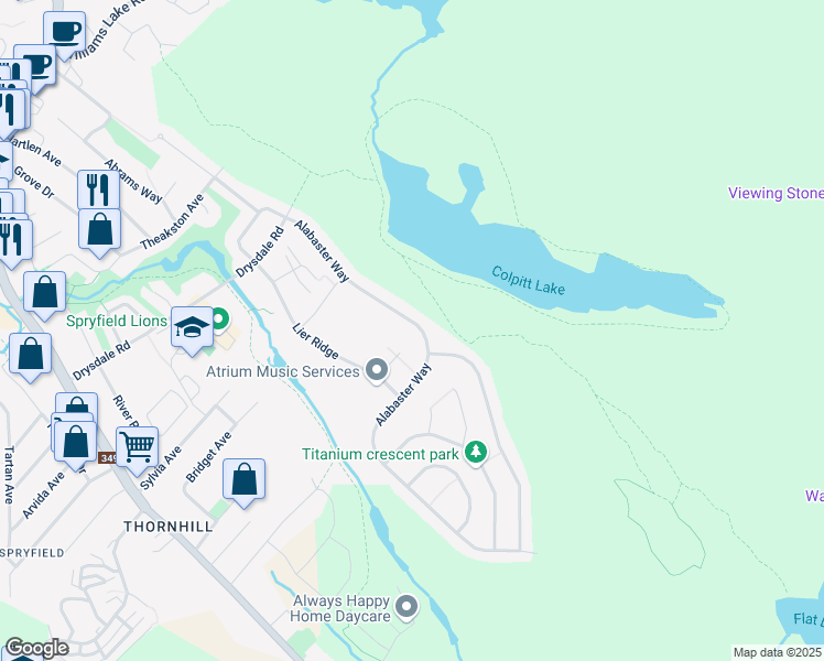 map of restaurants, bars, coffee shops, grocery stores, and more near 170 Alabaster Way in Halifax