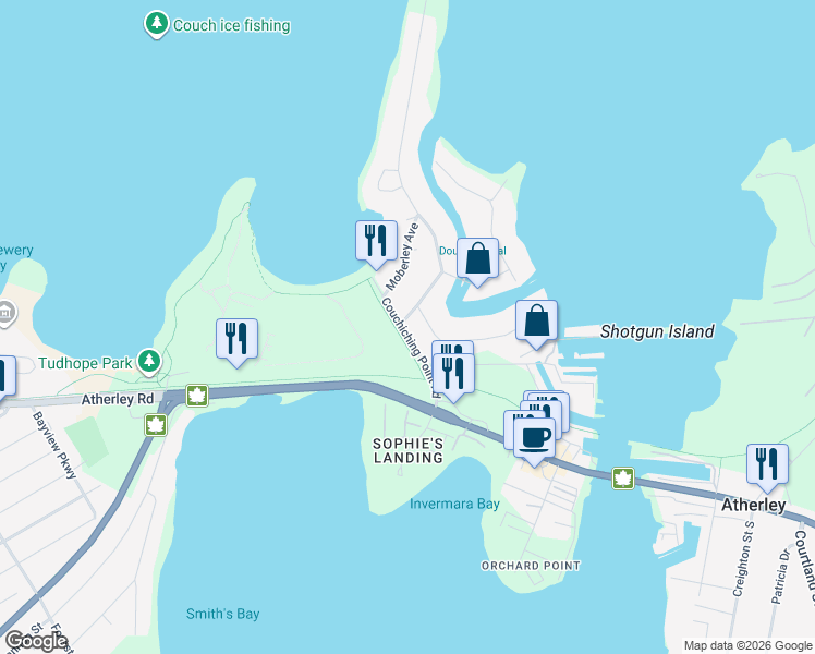 map of restaurants, bars, coffee shops, grocery stores, and more near in Orillia