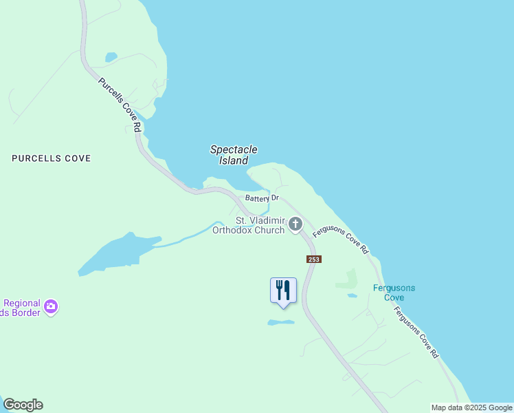 map of restaurants, bars, coffee shops, grocery stores, and more near 10 Battery Drive in Halifax