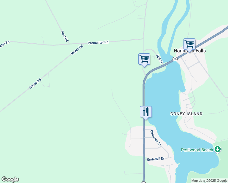 map of restaurants, bars, coffee shops, grocery stores, and more near 99 Riggs Drive in Potsdam