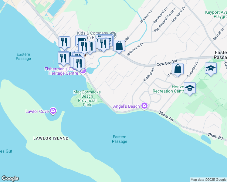 map of restaurants, bars, coffee shops, grocery stores, and more near 3 Moonlit Ridge in Eastern Passage