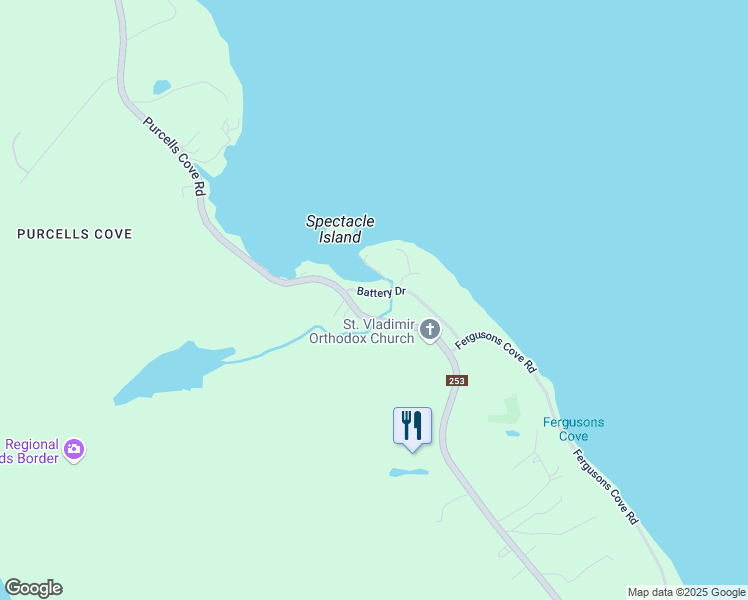 map of restaurants, bars, coffee shops, grocery stores, and more near 10 Battery Drive in Halifax