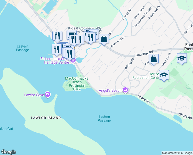 map of restaurants, bars, coffee shops, grocery stores, and more near 202 Sailors Trail in Eastern Passage