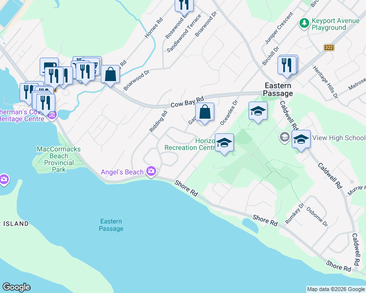 map of restaurants, bars, coffee shops, grocery stores, and more near 47 Fort York Passage in Eastern Passage