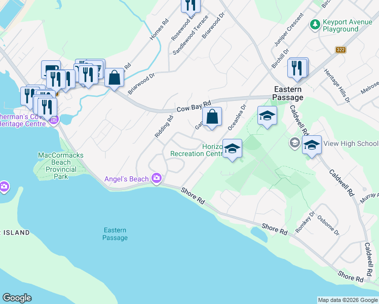 map of restaurants, bars, coffee shops, grocery stores, and more near 47 Fort York Passage in Eastern Passage