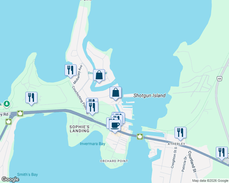 map of restaurants, bars, coffee shops, grocery stores, and more near 463 Mooney Crescent in Orillia