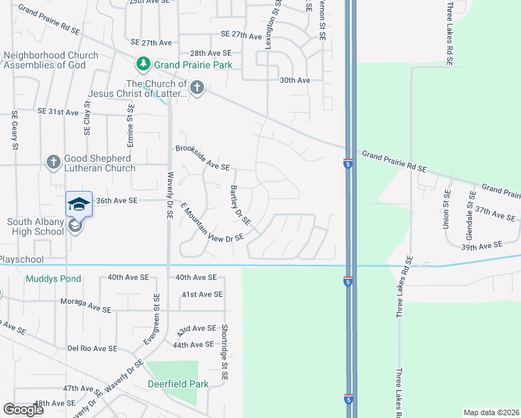 map of restaurants, bars, coffee shops, grocery stores, and more near 3699 East Mountain View Drive Southeast in Albany