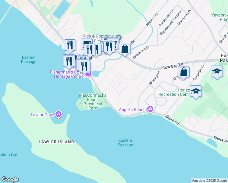 map of restaurants, bars, coffee shops, grocery stores, and more near 214 Sailors Trail in Eastern Passage
