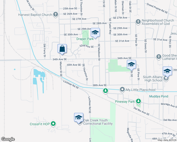 map of restaurants, bars, coffee shops, grocery stores, and more near 740 36th Place Southeast in Albany