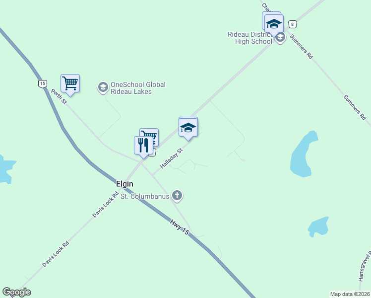 map of restaurants, bars, coffee shops, grocery stores, and more near 9 Halladay Street in Elgin