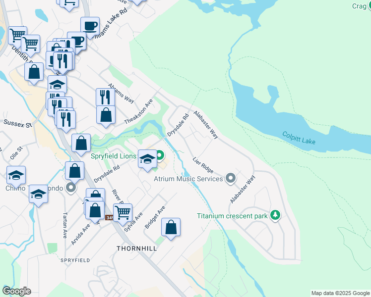 map of restaurants, bars, coffee shops, grocery stores, and more near 47 Lier Ridge in Halifax