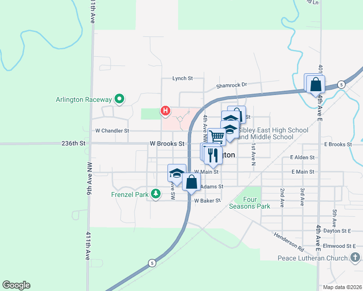 map of restaurants, bars, coffee shops, grocery stores, and more near 511 West Alden Street in Arlington