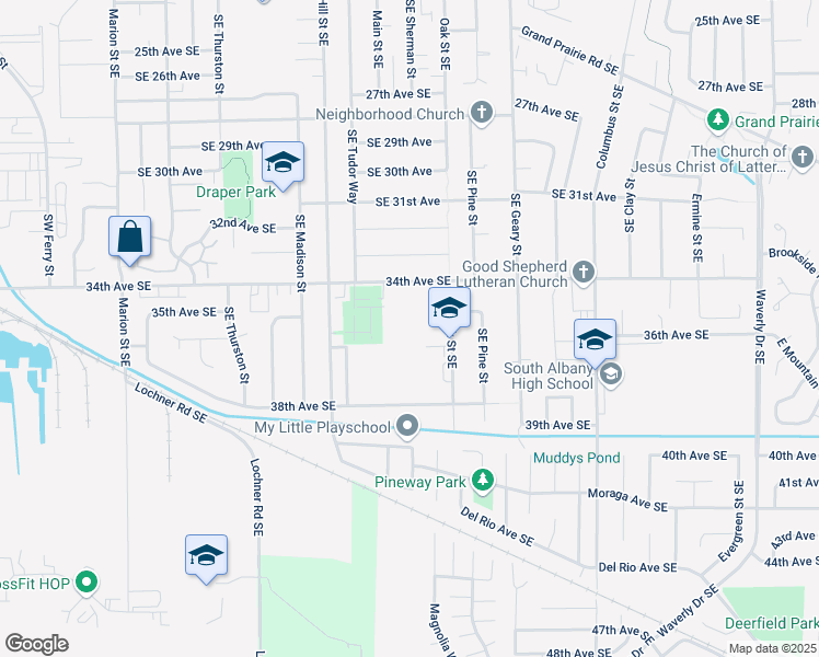 map of restaurants, bars, coffee shops, grocery stores, and more near 1212 34th Avenue Southeast in Albany