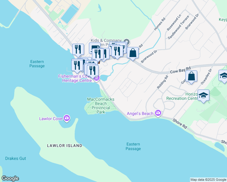 map of restaurants, bars, coffee shops, grocery stores, and more near 26 Sailors Trail in Eastern Passage
