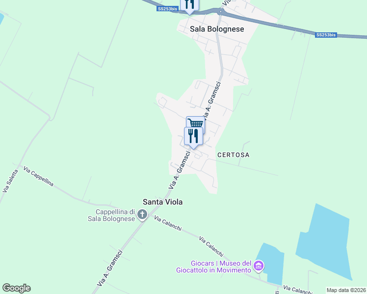 map of restaurants, bars, coffee shops, grocery stores, and more near 181 Via A. Gramsci in Sala Bolognese