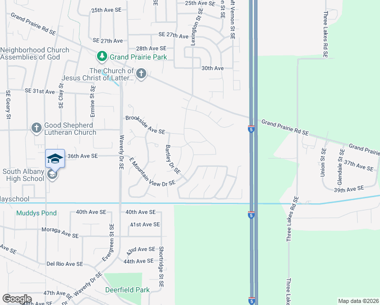 map of restaurants, bars, coffee shops, grocery stores, and more near 3699 East Mountain View Drive Southeast in Albany