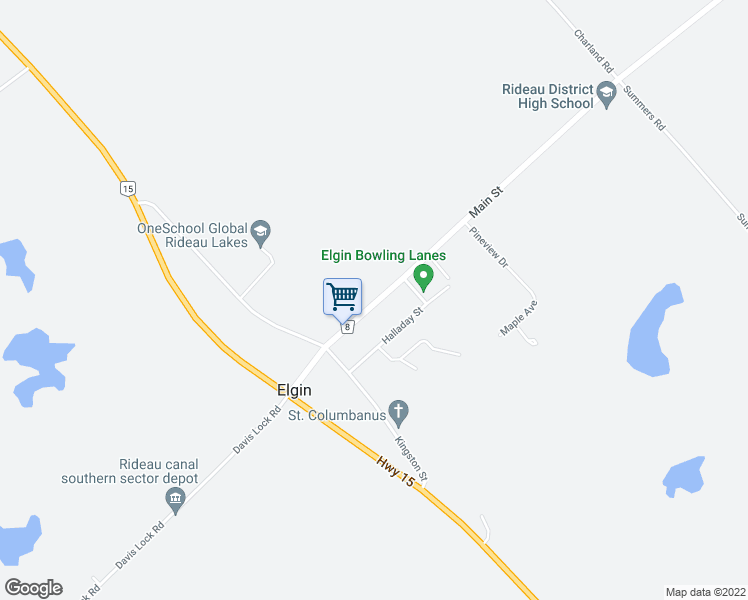 map of restaurants, bars, coffee shops, grocery stores, and more near 48 County Road 8 in Leeds and Grenville United Counties
