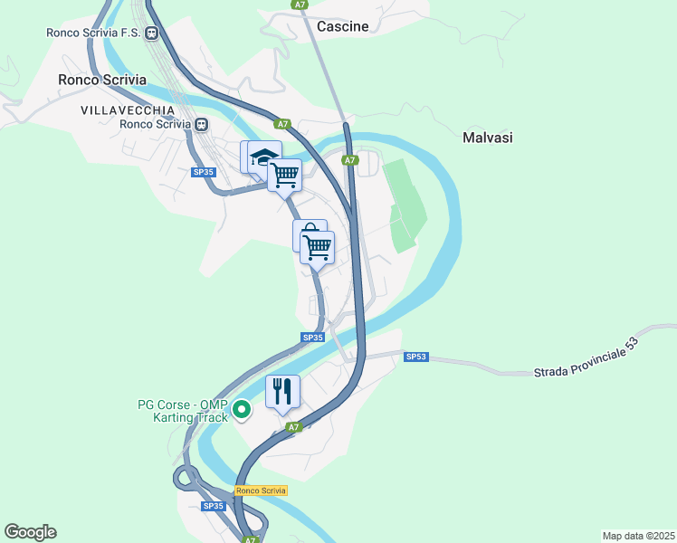 map of restaurants, bars, coffee shops, grocery stores, and more near 45 Via R. Quartini in Ronco Scrivia
