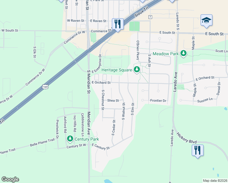 map of restaurants, bars, coffee shops, grocery stores, and more near 800 Shea Circle in Belle Plaine