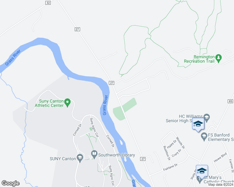 map of restaurants, bars, coffee shops, grocery stores, and more near 6242 County Road 27 in Canton