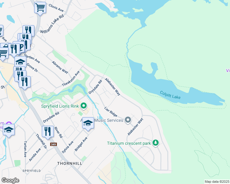 map of restaurants, bars, coffee shops, grocery stores, and more near 69 Alabaster Way in Halifax
