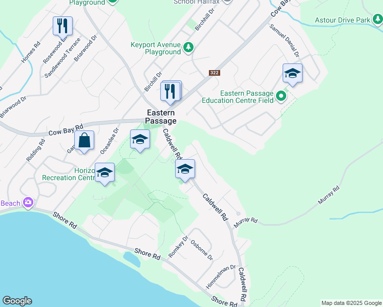 map of restaurants, bars, coffee shops, grocery stores, and more near 10 Thorncrest Court in Eastern Passage